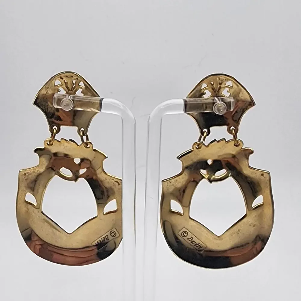 Vintage Berebi Gold Tone, Cream, & Yellow Enamel Dangling Statement Earrings